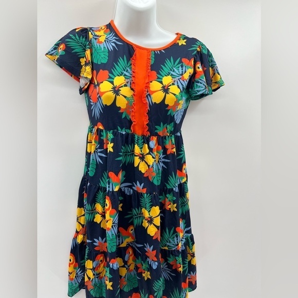 V & Grin Girls Print Ruffle Maxi Dress with Parrots & Colorful Flowers(Size 9-10 - Picture 7 of 7